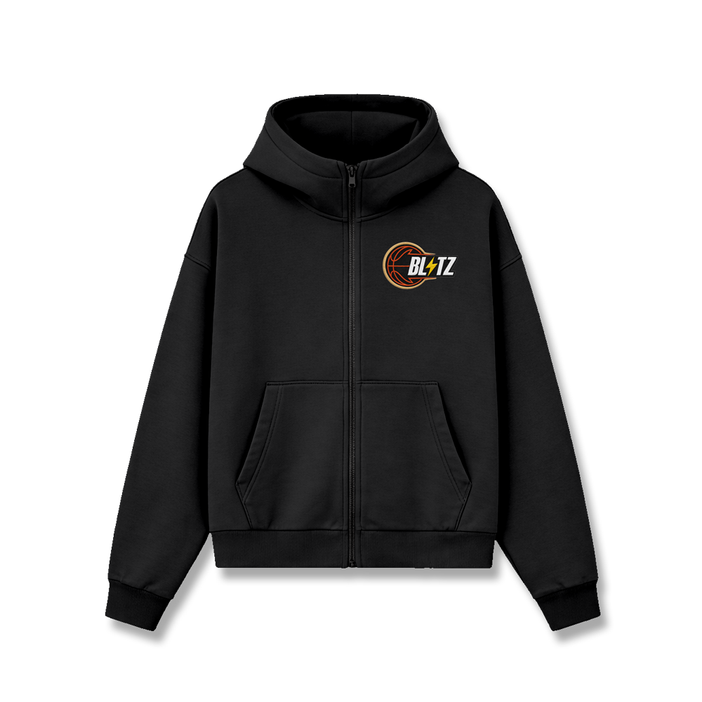 BLITZ EMBROIDERED CADET ZIP HOODIE - BLACK