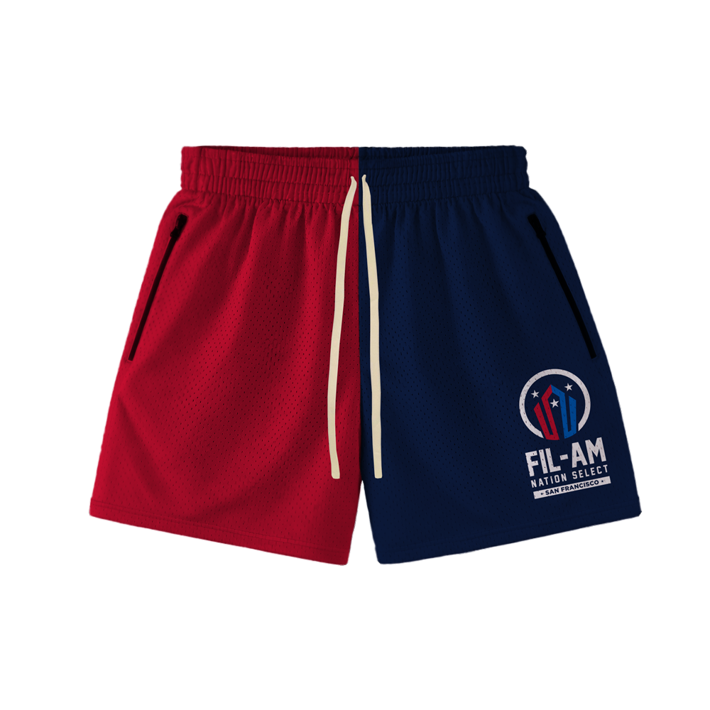 FILAM NATION SELECT SF SPLIT MESH HOOP SHORTS - RED/BLUE