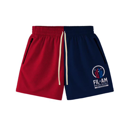 FILAM NATION SELECT SF SPLIT MESH HOOP SHORTS - RED/BLUE