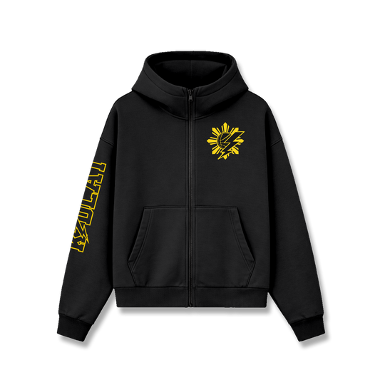 KIDLAT EMBROIDERED CADET ZIP HOODIE - BLACK
